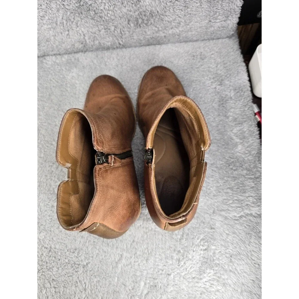 Clarks Maypearl Ramie Boot Women Size 9 Brown Leather Bootie Block Heel Comfy